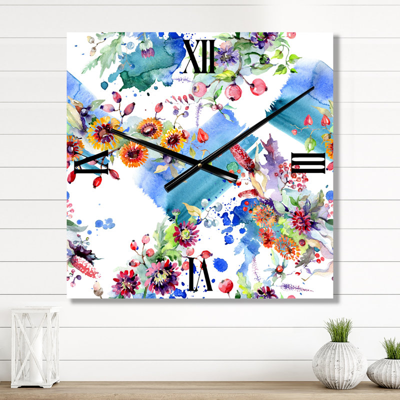 Horloge murale Vibrant Wild Spring Leaves and Wildflowers, Très grand