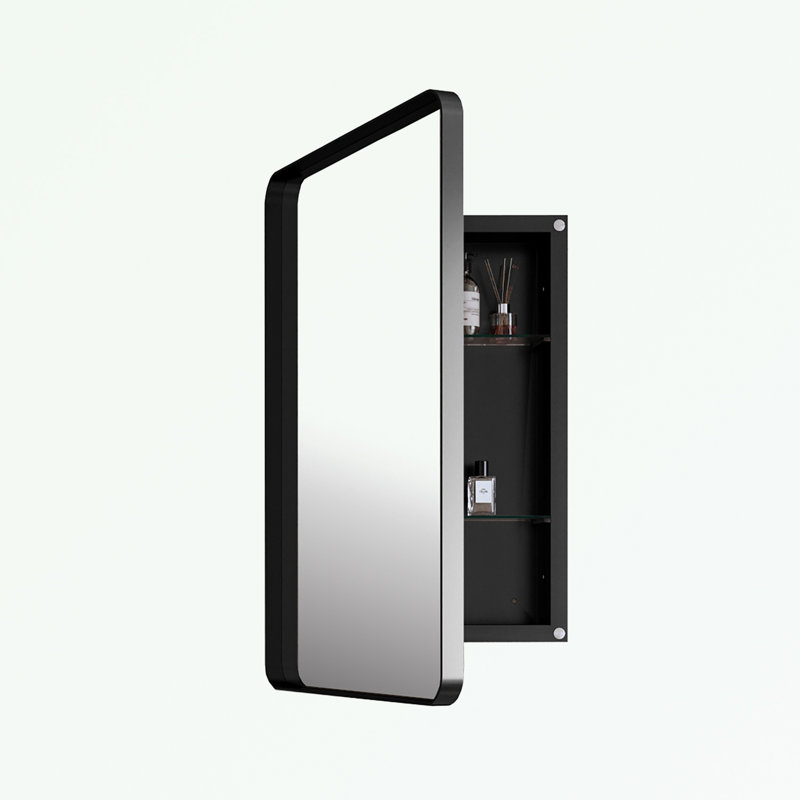 Miroir mural avec tablettes réglables et rangement, Noir