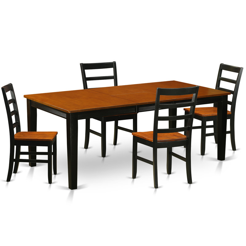 5 Piece Dining Table Set for 4 Includes a Rectangle Kitchen Table with Butterfly Leaf and 4 Kitchen Dining Chairs, Black & Cherry