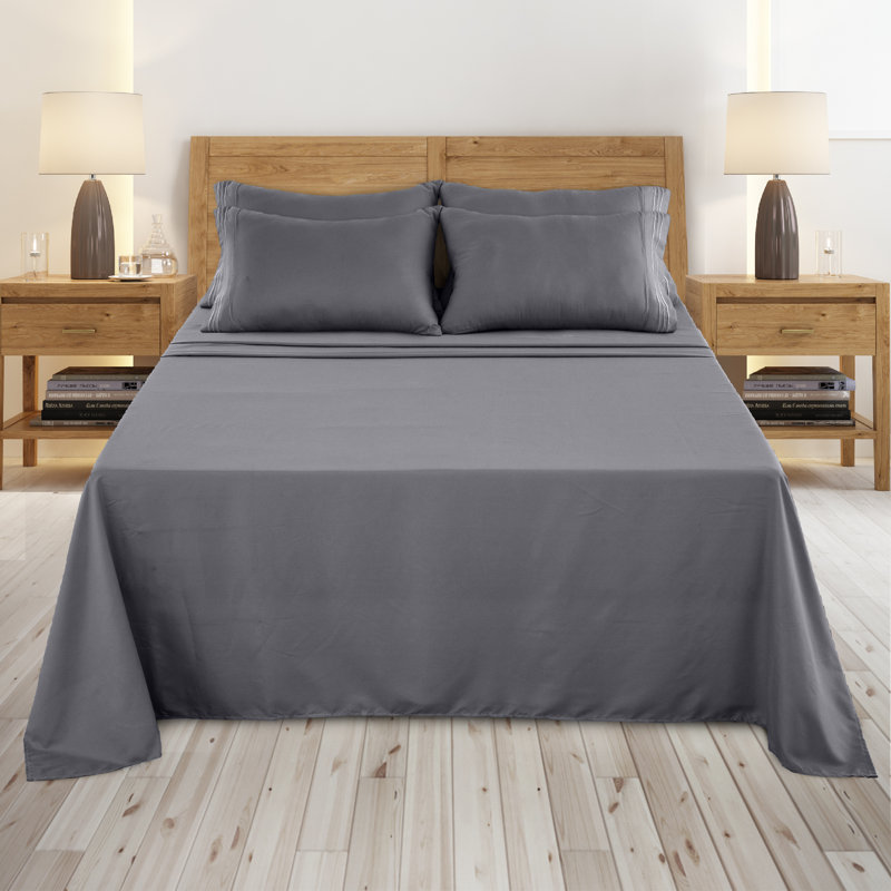 Ensemble de literie en microfibre 1800 Series, Ensemble de drap pour lit très grand avec deux ta, Gris