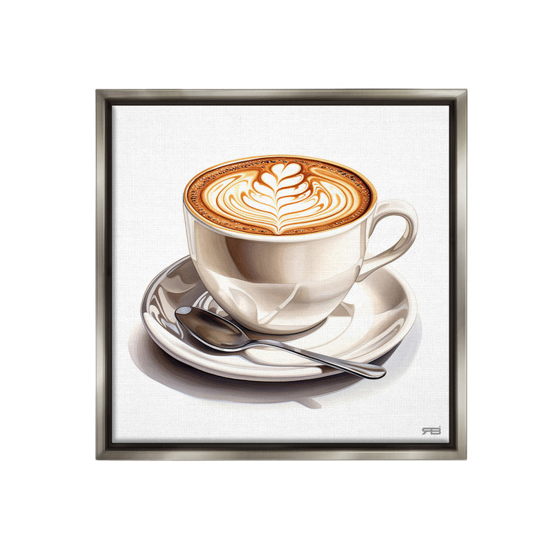 «Latte espresso avec motif» sur toile, H 18 po x l 18 po, Cadre flottant gris lustré