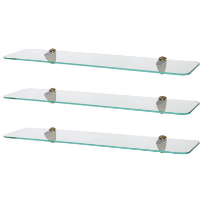 Harbour Housewares - Rounded Floating Glass Shelves with Metallic Brackets - Set of 3
