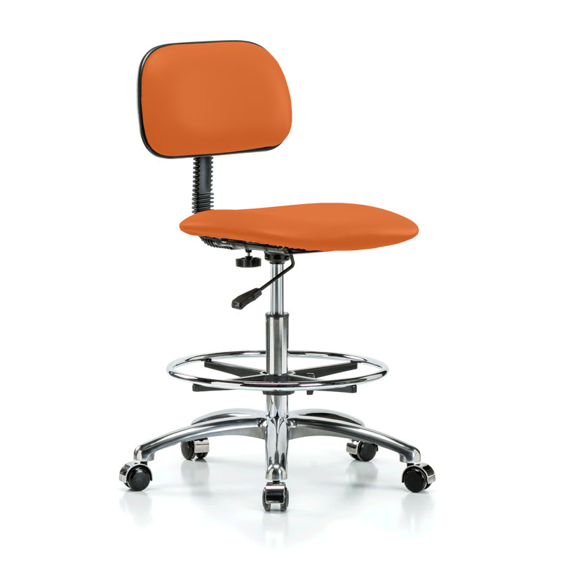 PERCH Chrome Lab Chair with Adjustable Backrest and Foot Ring | Medium Bench Height 20-27", Orange Kist Vinyl