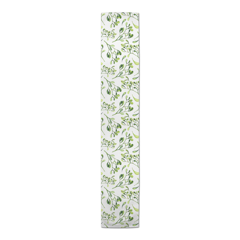 Bervin Rectangle Floral Polyester Table Runner, 90" x 16", Green