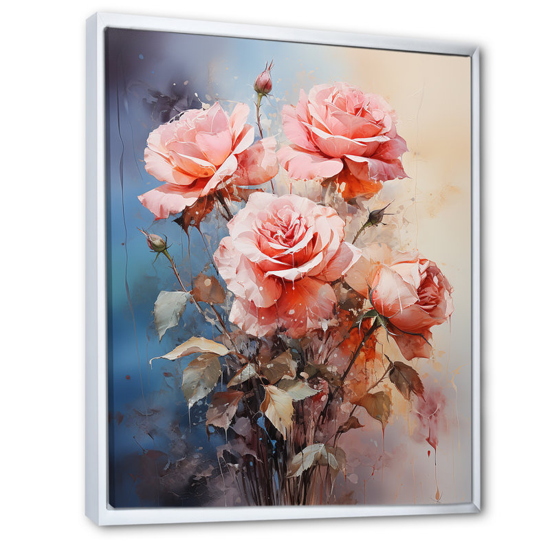 Harmonous Rose Bouquet sur toile, H 32 po x l 24 po x P 1 po, Cadre flottant blanc