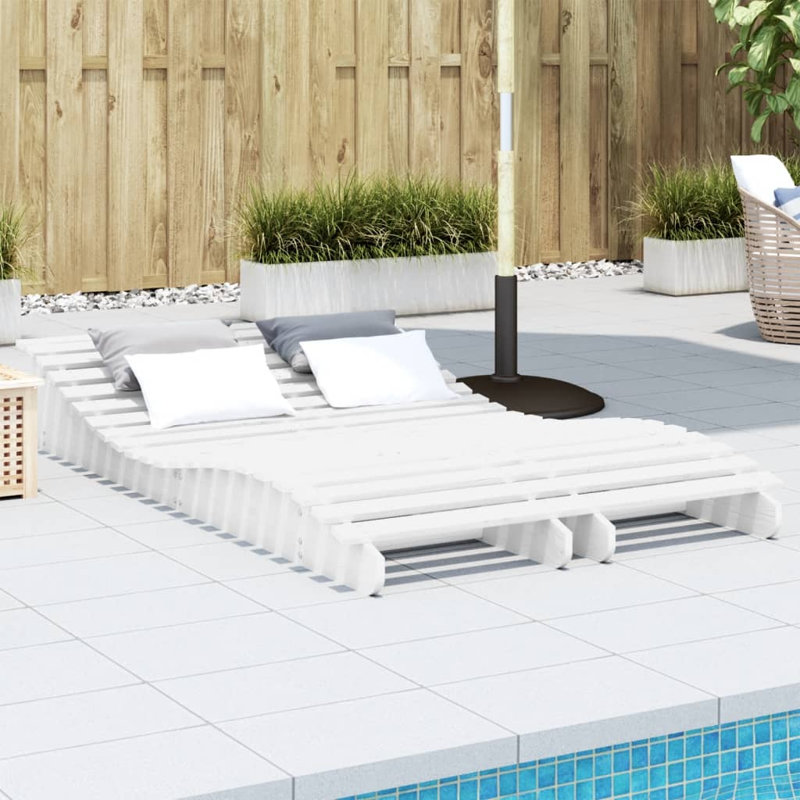 Aabas 205cm Long Pine Double Chaise, White