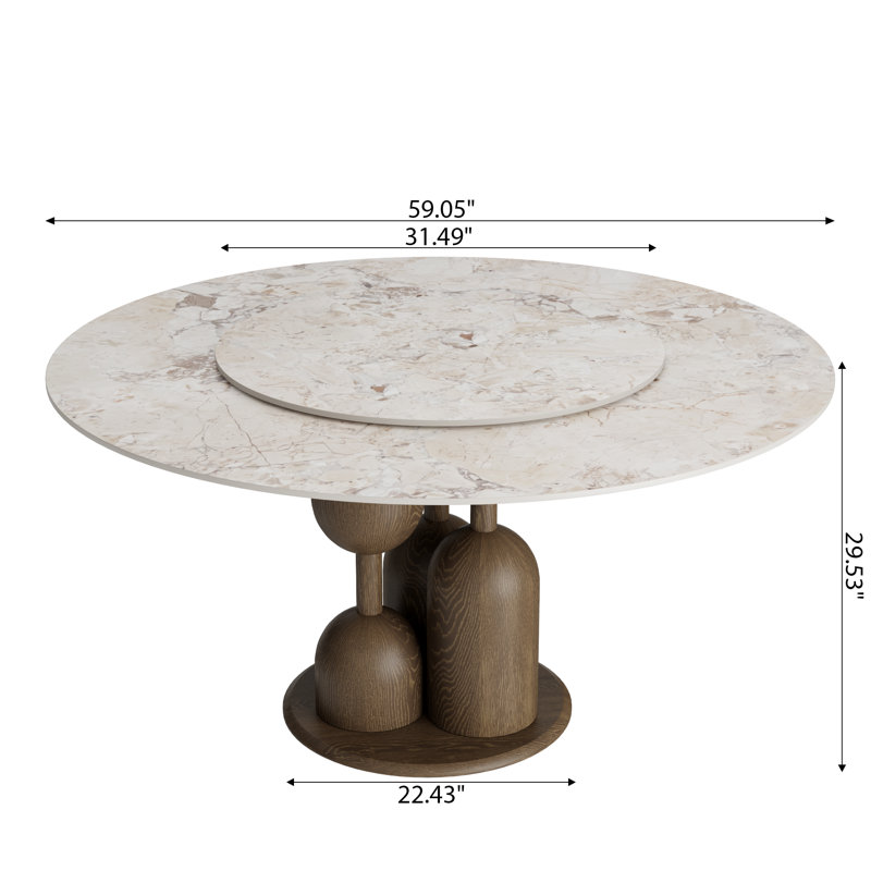Amberly 53''/59'' Modern Round Dining Table With 360° Rotating Lazy Susan Kitchen Table For 4-10 People, One-step Installation