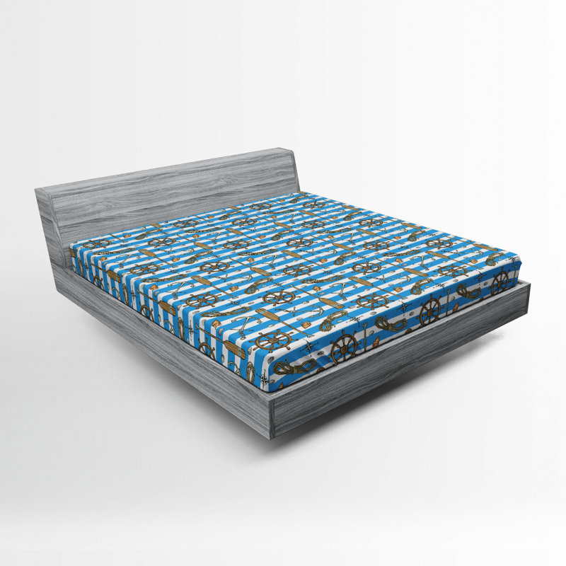 Full Size Blue and White Nautical Microfiber Fitted Sheet