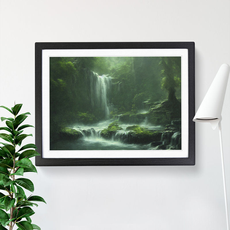 Traditional Waterfall - Single Picture Frame Print, Black Framed, 46cm H x 64cm W x 2cm D