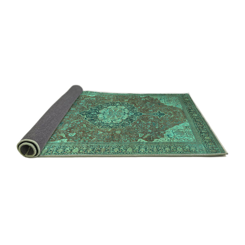 Tapis oriental tissé à la machine en vert / bleu, Rectangle 5 pi x 7 pi