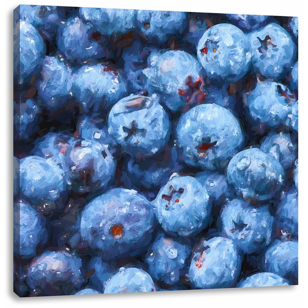 Leinwandbild Blaubeeren mit Wassertropfen