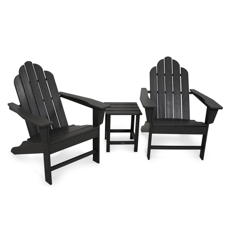 POLYWOOD Long Island Adirondack 3-Piece Set, Black