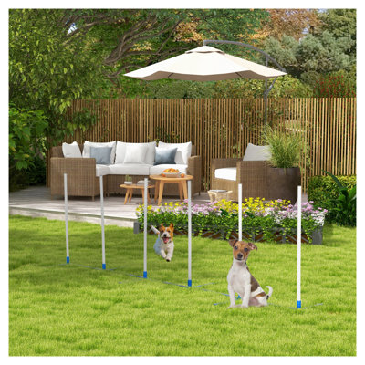PawHut Adjustable Dog Agility Weave Poles Kit with Storage Bag for Outdoor Training