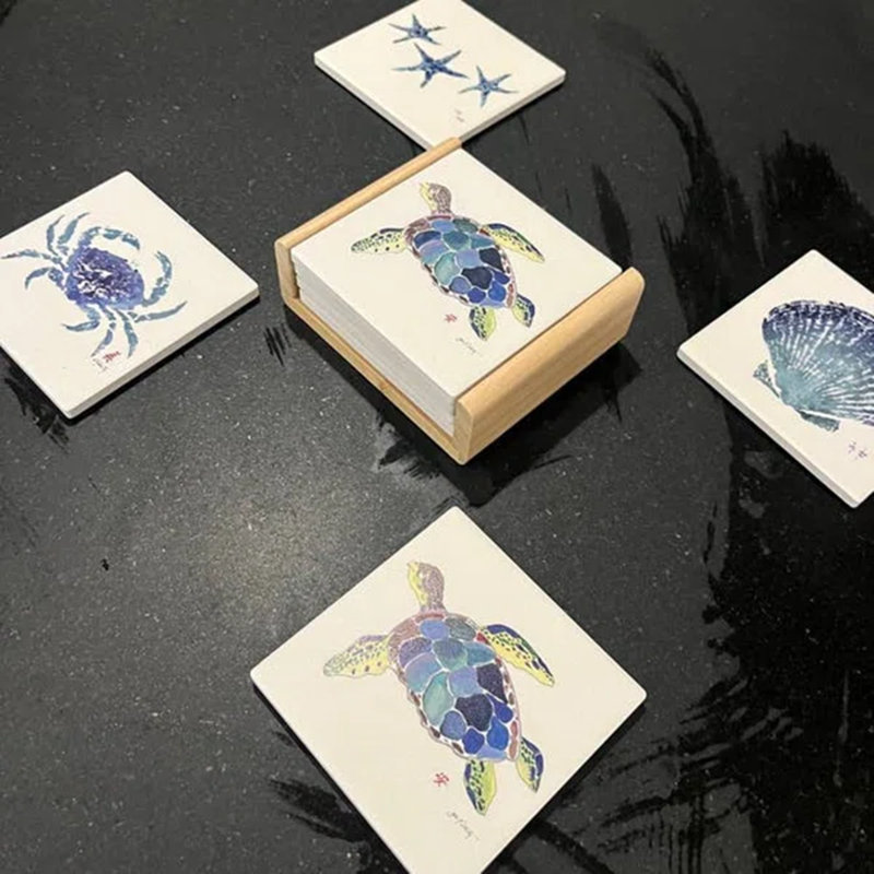 Ensemble de sous-verres en céramique Ocean Friends, Crabe bleu