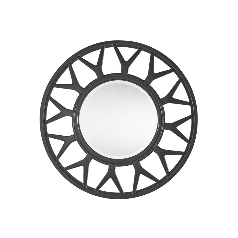 Carrera Esprit 42" Transitional Round Wood Mirror in Black/Gray