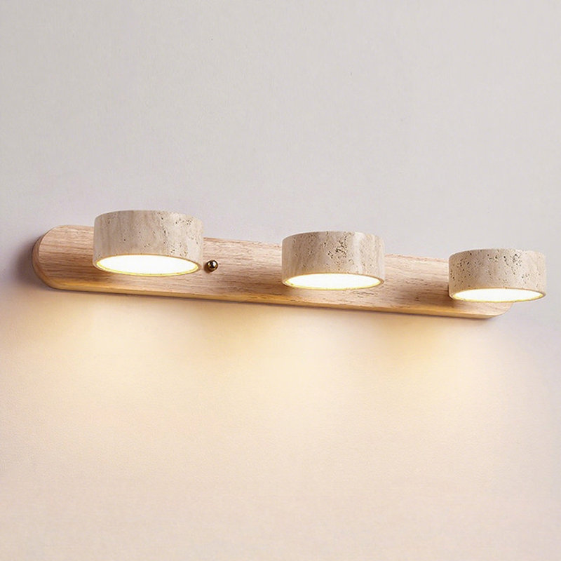 Applique murale de salle de bain en travertin naturel à 3 lumières, avec 3 températures de couleur et abat-jour orientables à 350 °