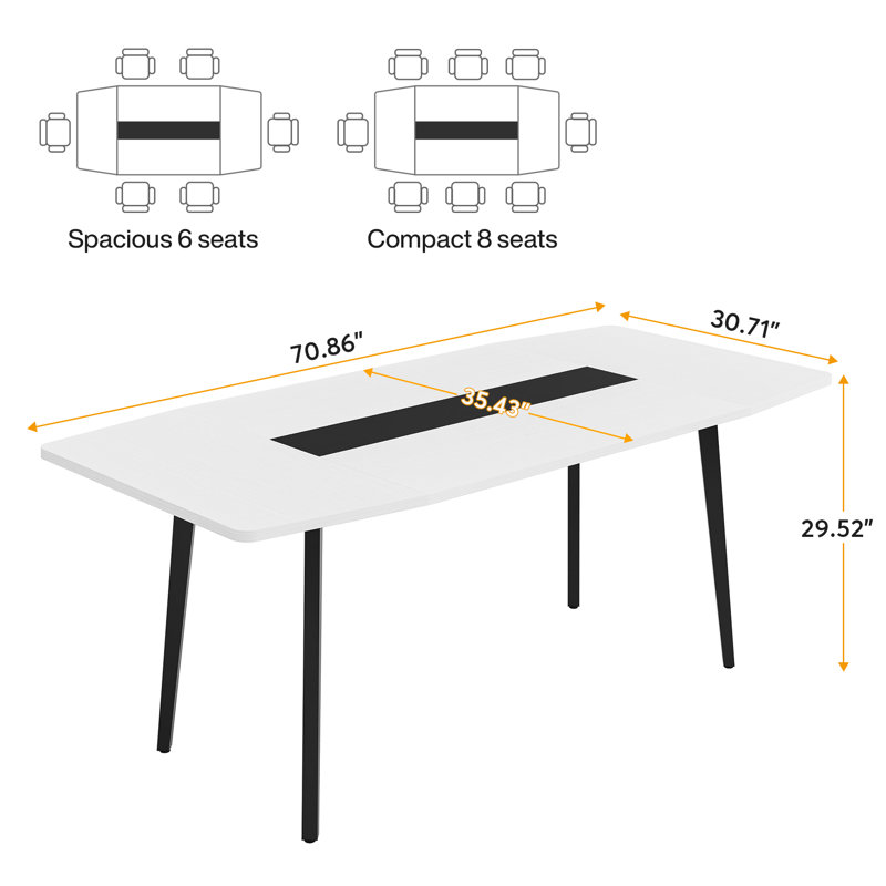 180cm Boat Shaped Conference Table, White