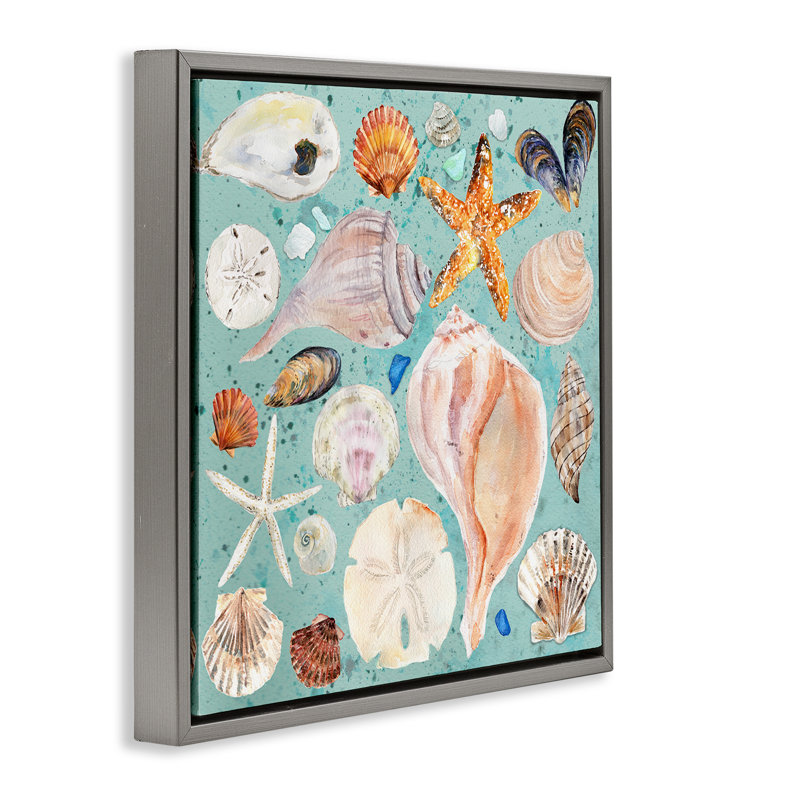 «Seashell» par Melissa Hyatt, H 18 po x l 18 po, Cadre flottant gris lustré