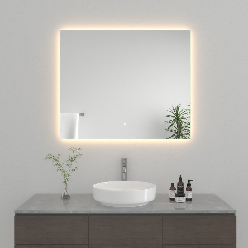 Kingston Brass Aurora 30-Inch x 36-Inch LED Bathroom Mirror, Back Light, Anti-Fog, Dimmable Touch Sensor Lighted Mirror