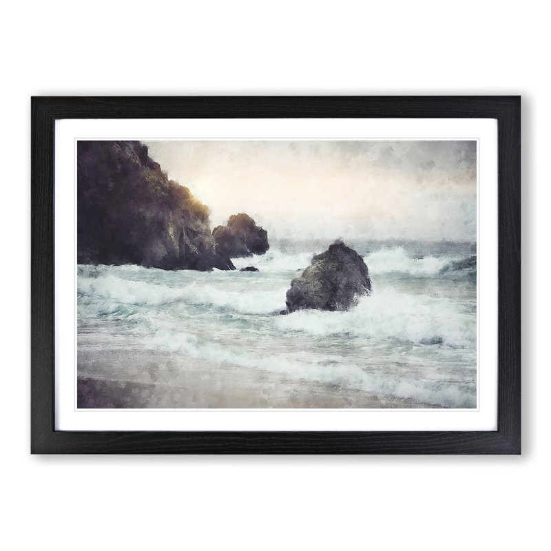Beach Seascape - Picture Frame Painting, Black Framed, 27cm H x 36cm W x 2cm D