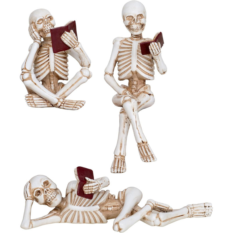 3 pièces Figurine d'Halloween Statue de squelette Décorations d'Halloween Décorations d'Halloween Crânes de lecture d'intérieur Figurines Décoration de salon Tablette de table Cheminée Bureau Fêtes d'Halloween Cadeaux