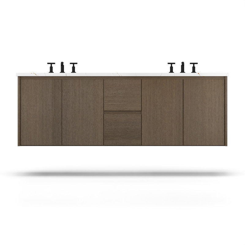Meuble-lavabo flottant double Gilded, Fumé moderne, 72"