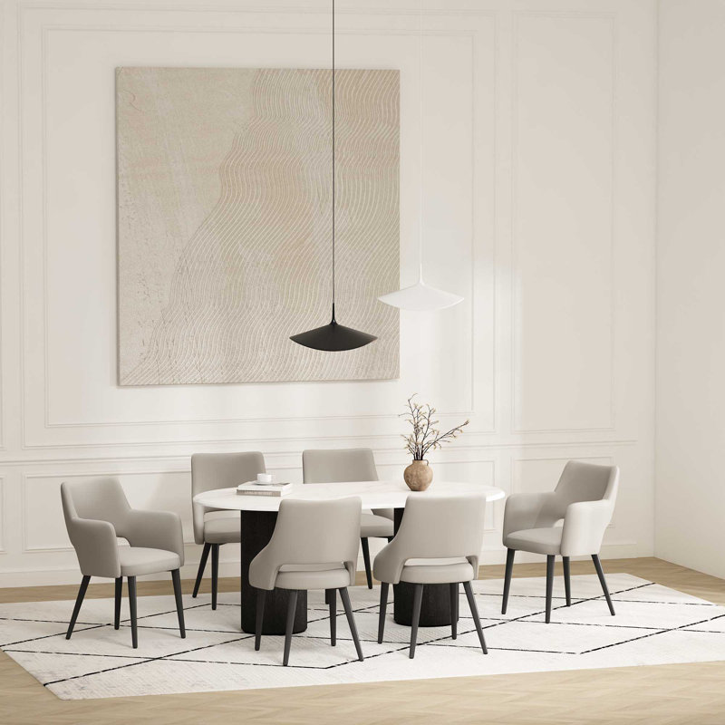 6-Piece Hickson Leatherette Dining Chair with Metal Legs, Stone