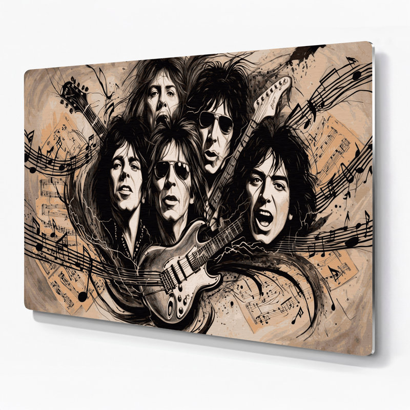 «Music Rock and Roll Icônes», art mural en métal beige, H 8 po x l 10 po