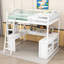 Lit mezzanine double en bois avec bureau intégré, tablettes de rangement et miroir à trois volets-1340389185