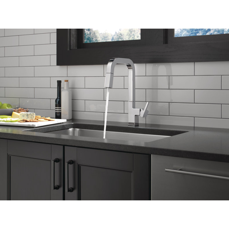 Junction Chrome Kitchen Faucet with Pull Down Sprayer, Modern Single Hole Kitchen Sink Faucet, Single Handle, Chrome, Chrome
