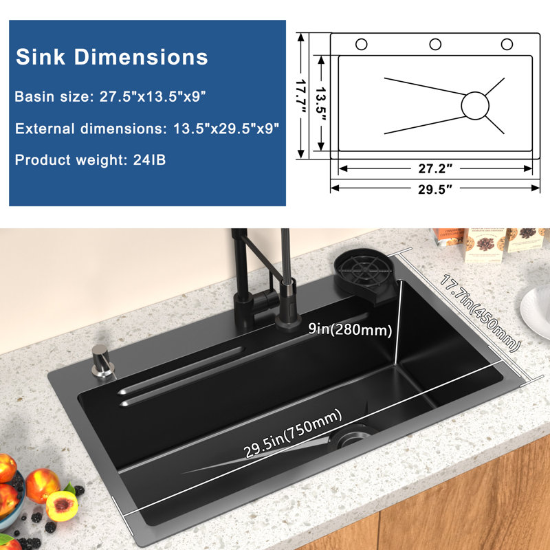 30'' L Single Bowl Stainless Steel Kitchen Sink