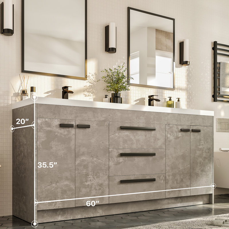 Wauconda 59" Double Bathroom Vanity Set, Cement Gray