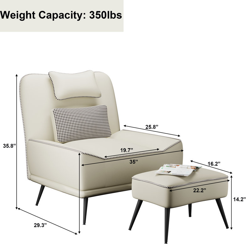 Chaise d'appoint et repose-pieds l 35 po Asena, Similicuir beige