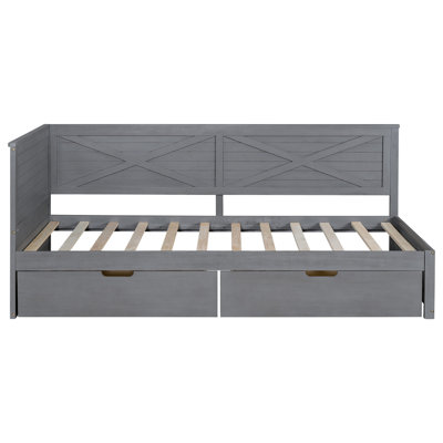 Lit de jour simple en bois avec 2 tiroirs et garde-corps rustique