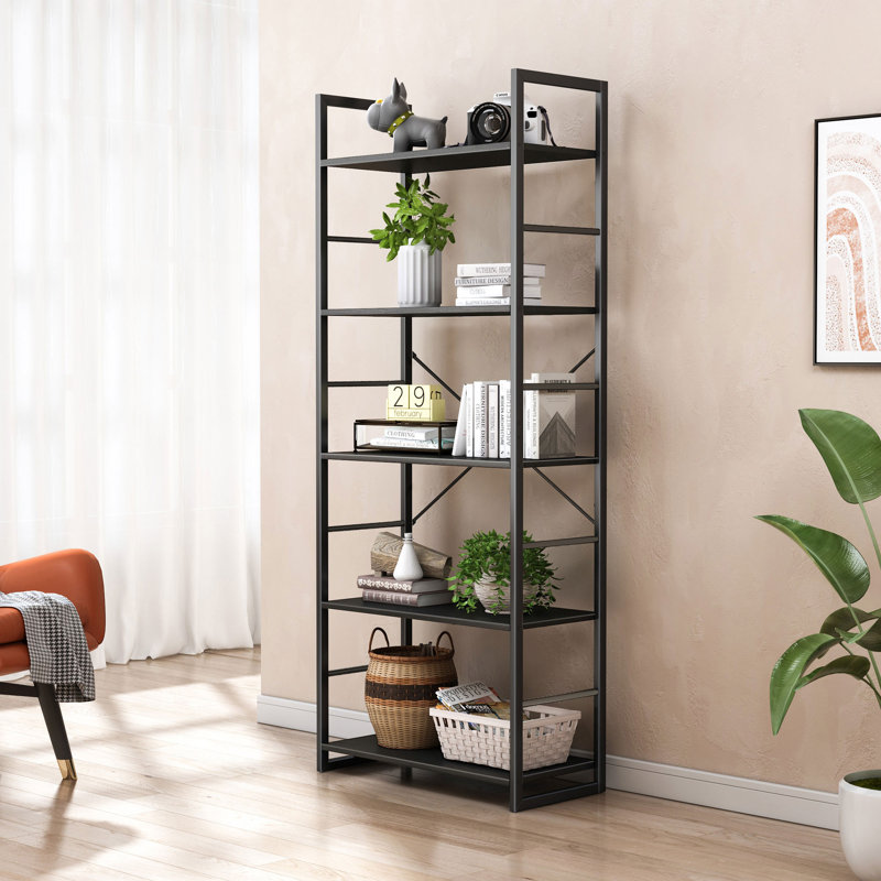 Landrienne 62.2" H x 23.6" W Standard 5-Shelf Bookcase, Black