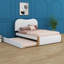 Lit plateforme tapissier avec pieds de soutien en bois et lit gigogne