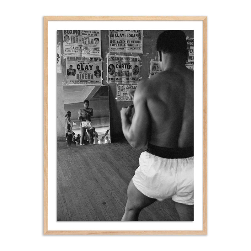 Cassius Clay In A Mirror Print by Getty Images, 48" H  x  36" W x 2.5" D, Black Framed
