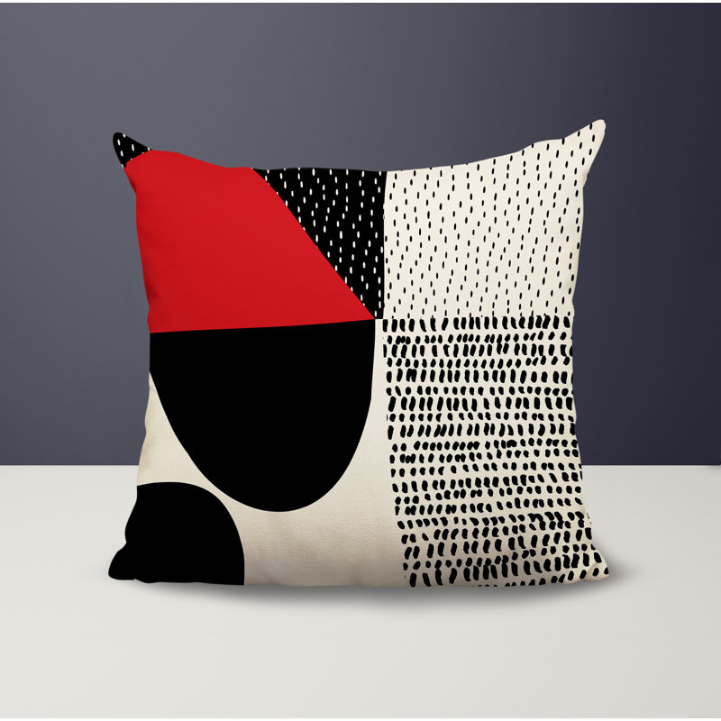 Coussin carré intérieur / extérieur pia, H 15 po x l 15 po, Rouge / noir / blanc cassé