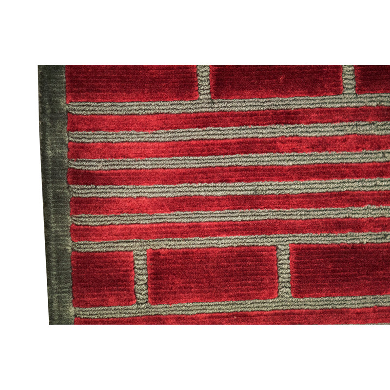 Tapis rouge et bleu noué à la main de haute qualité