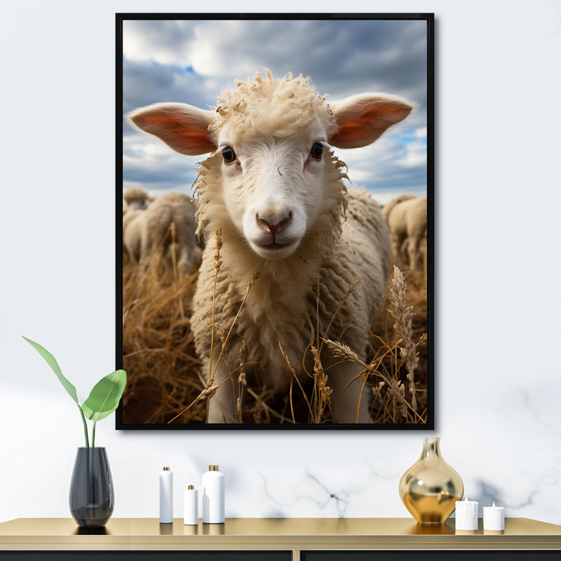 Sheep Selfie - animaux, art mural sur toile, H 32 po x l 16 po x P 1 po, Cadre flottant noir