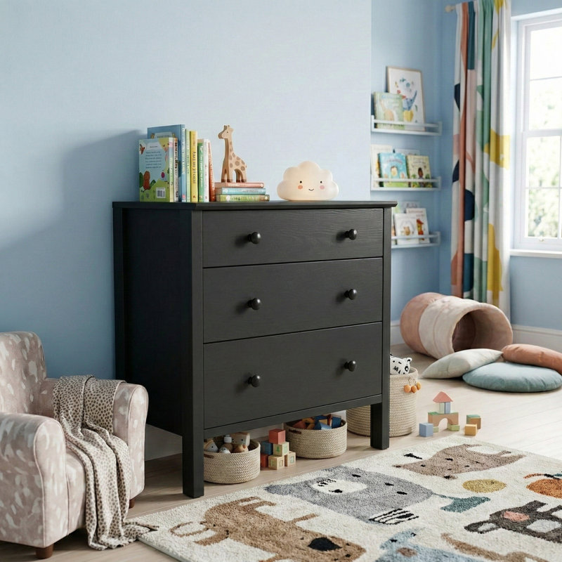 Commode 3 tiroirs, Grain de bois noir