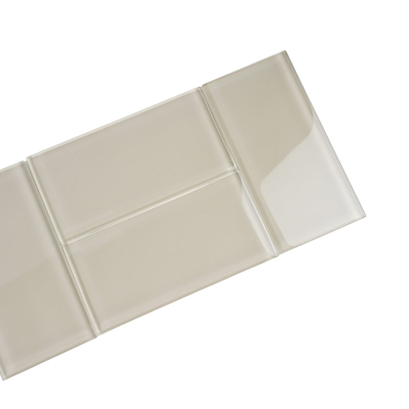 3"X 6" Polished Glass Subway Tile, Warm Greige