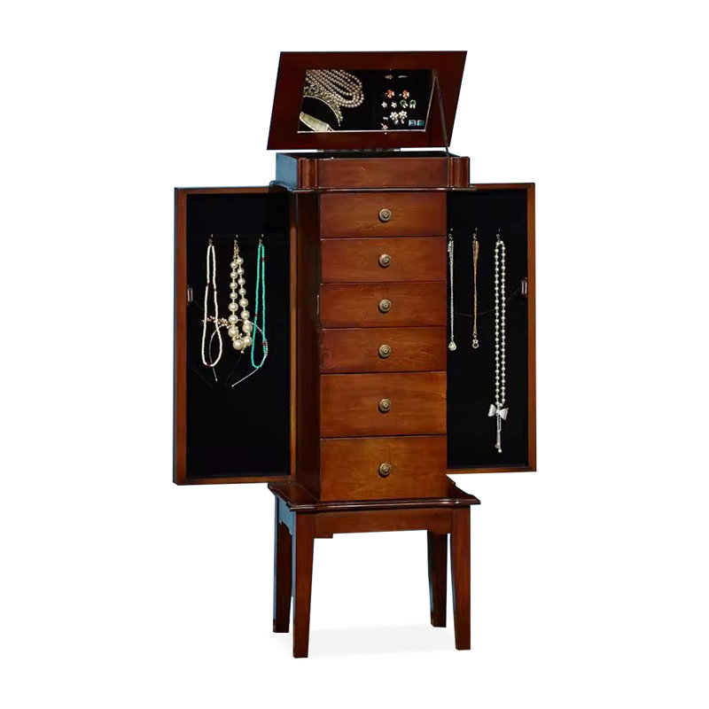 Armoire à bijoux rectangulaire en bois manufacturé brun noisette