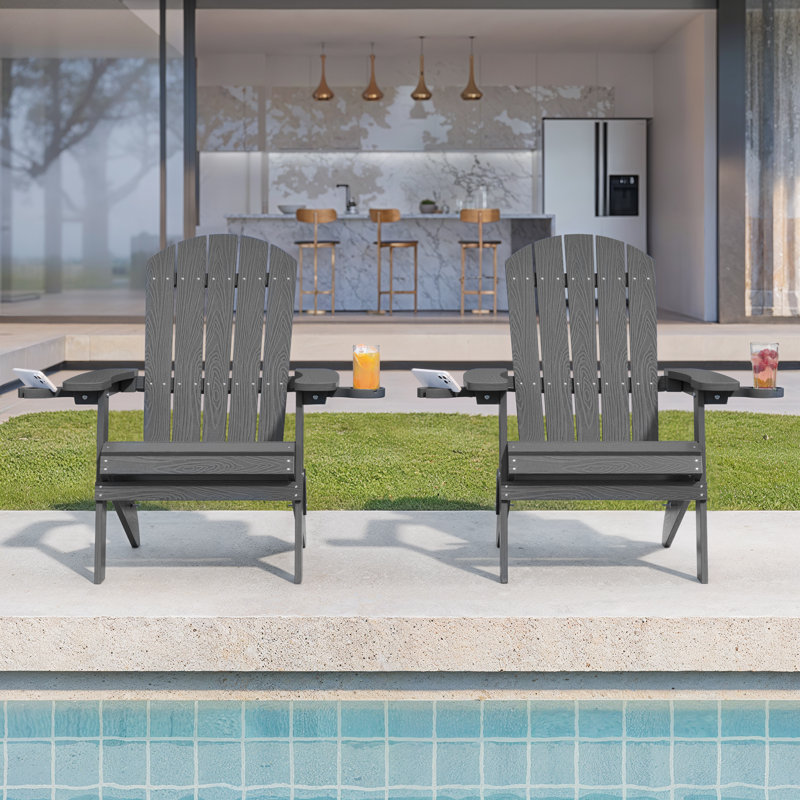 Chaise Adirondack pliante à dossier réglable Apollo avec 2 porte-gobelets, Gris