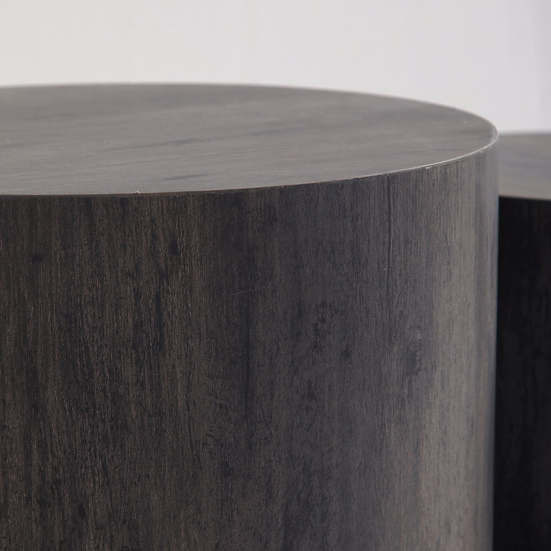 Ensemble de 2 tables basses gigognes rondes en bois pour table ronde, Noir, Noir, Noir