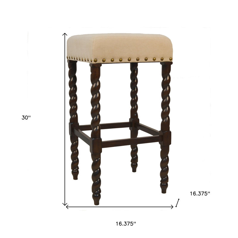 Chaise de bar 30 po en bois massif crème et espresso sans dossier