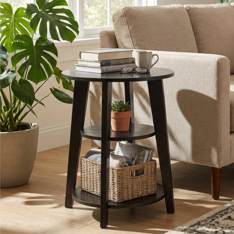 Table d'appoint ronde à 3 niveaux - Table de bout haute de 23,6 po avec tablettes de rangement - Table de chevet moderne imperméable pour petits espaces de salon 