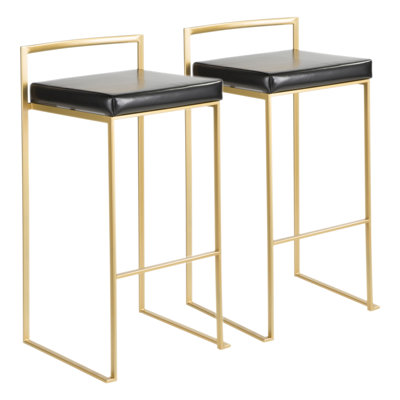 Fuji Contemporary-Glam Barstool In Gold With Black Faux Leather By Lumisource - Set Of 2