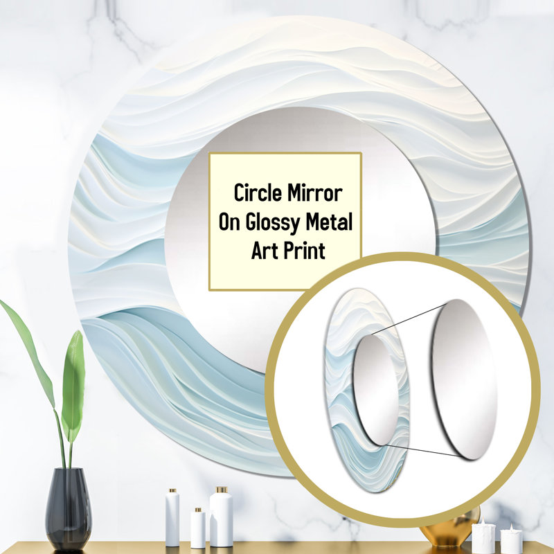 Blue And White Simplicity Wave - Abstract Marble Round Mirror Wall Decor_MTMIR109503, 23" x 23"