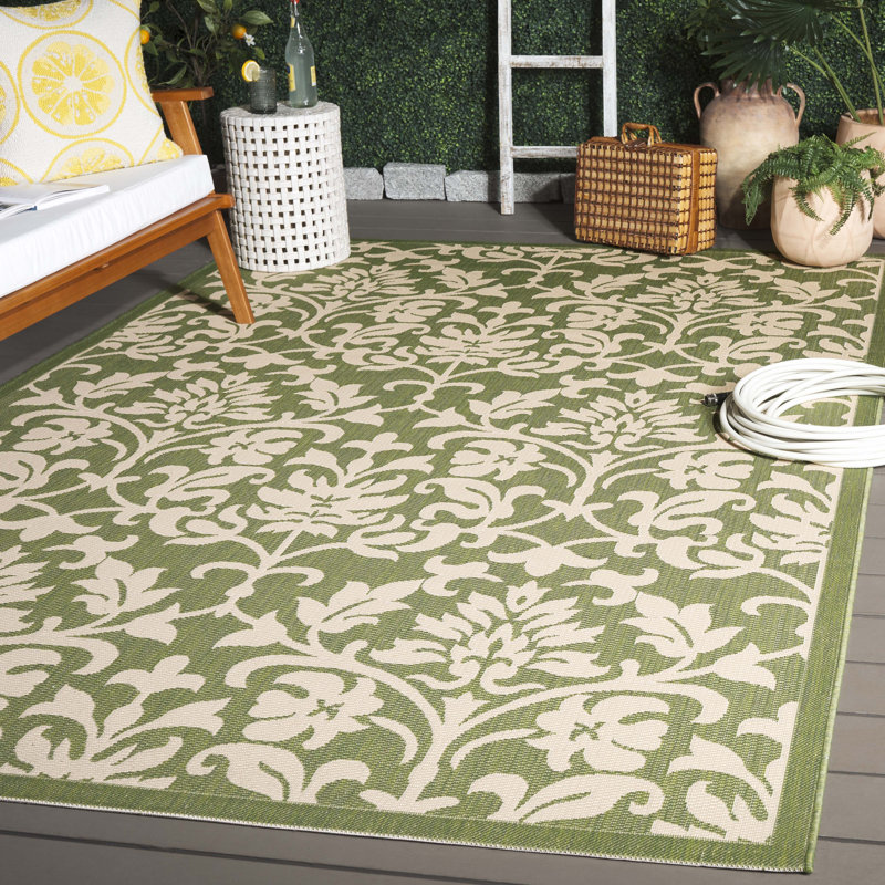 Tapis d'intérieur / extérieur Davonia Performance Damask, Rectangle 4 pi x 5 pi 7 po
